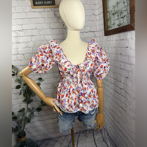 Anthropologie Mauve floral print with ruffles Blouse - Picture 1 of 6
